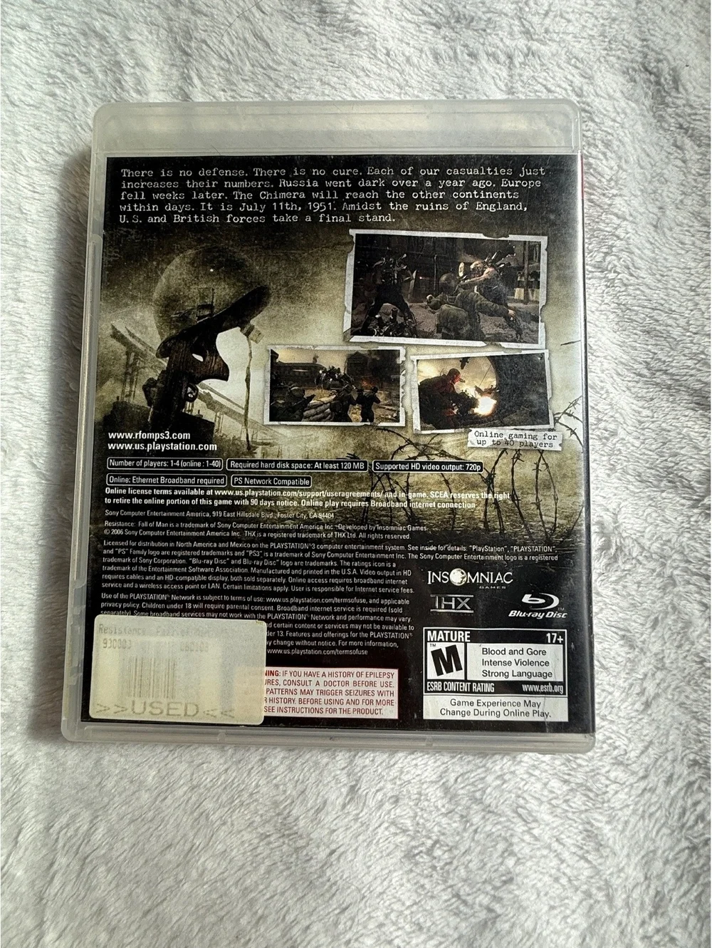 Resistance Fall of Man Sony PlayStation 3 PS3 Black Label Case & Disc